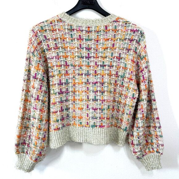 March New York Sweater Womens Large Multi Gold‎ Metallic Basketweave Knit Party - Picture 2 of 9